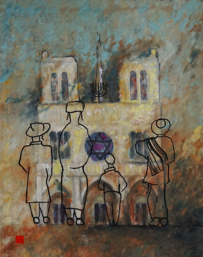 2021-1, N-D 68, Et si Notre-Dame était une synagogue?, huile sur toile 65x50cm